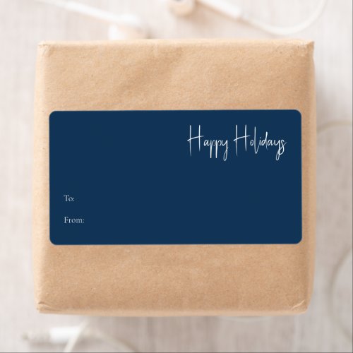 Modern Happy Holidays  Blue Rectangle Gift Label