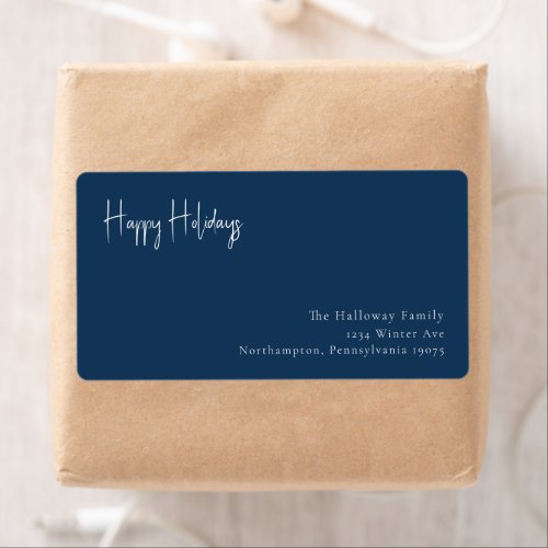 Modern Happy Holidays Blue Return Address Package Label