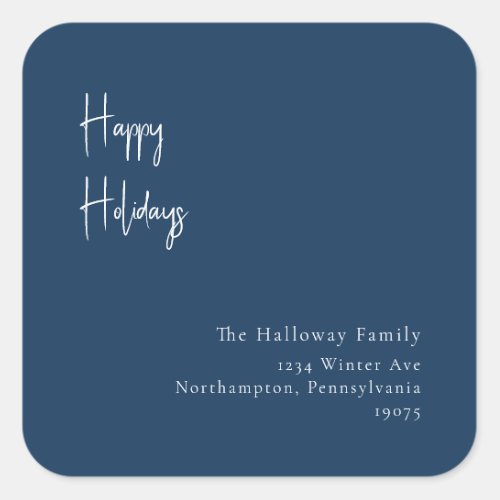 Modern Happy Holidays  Blue Square Envelope Seal