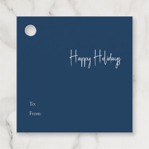 Modern Happy Holidays Blue Square To From Gift Tag