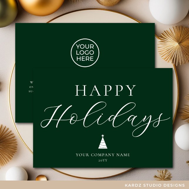 Modern Happy Holidays Business Holiday Card (Holiday Card shown in 5 x 7 in. Personalize with text, logo, message. Choose paper + corner style.)