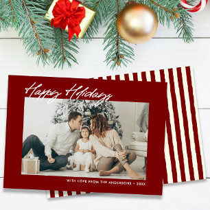 Modern Happy Holidays Custom Message & Photo Holiday Card