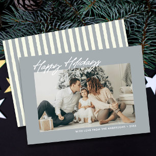Modern Happy Holidays Custom Message & Photo Holiday Card