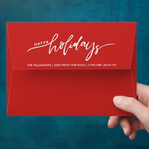 Modern Happy Holidays Custom Red Return Address Envelope