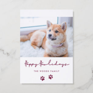 Modern Happy Holidays Dog Paws Letterpress Photo Cards