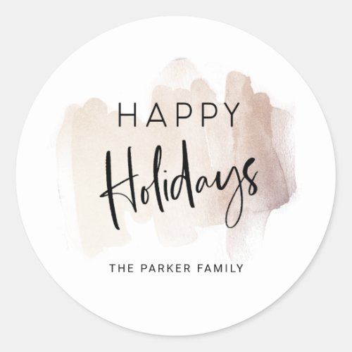 Modern Happy Holidays  Elegant Brush Stroke Classic Round Sticker