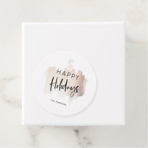 Modern Happy Holidays  Elegant Brush Stroke Favor Tags