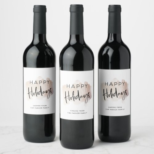 Modern Happy Holidays  Elegant Brush Stroke Wine Label