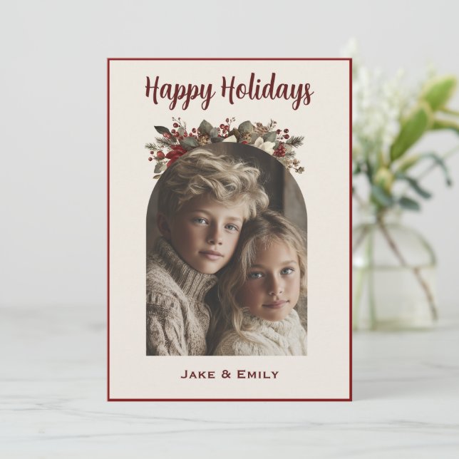 Modern Happy Holidays Family Photo Card  (Standing Front)