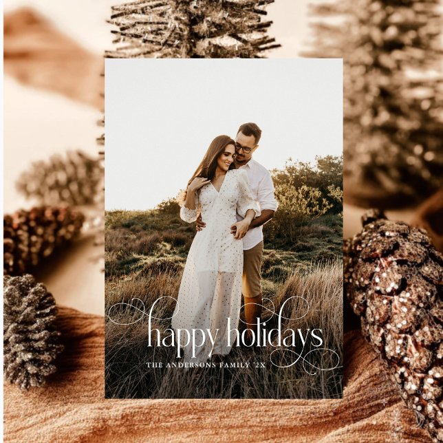 Modern Happy Holidays Family Photo plaid Tartan Holiday Card (Creator Uploaded)