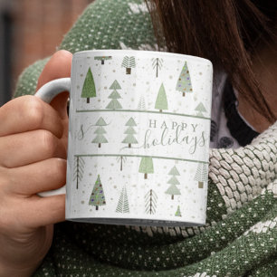 Modern Happy Holidays Forest Trees Sage Green Coffee Mug