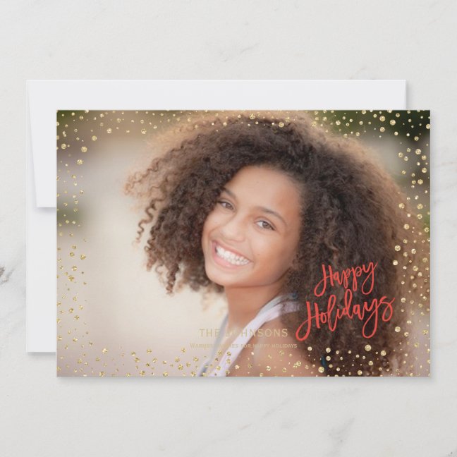 Modern Happy holidays Gold &amp; red Lettering Holiday Card