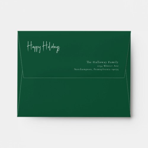 Modern Happy Holidays  Green Card Envelope