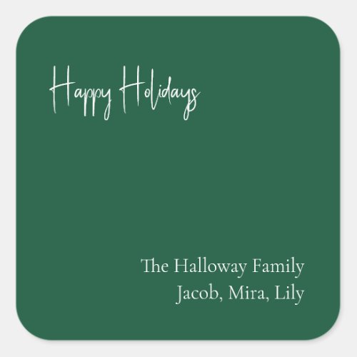 Modern Happy Holidays Green Family Gift Square Sticker