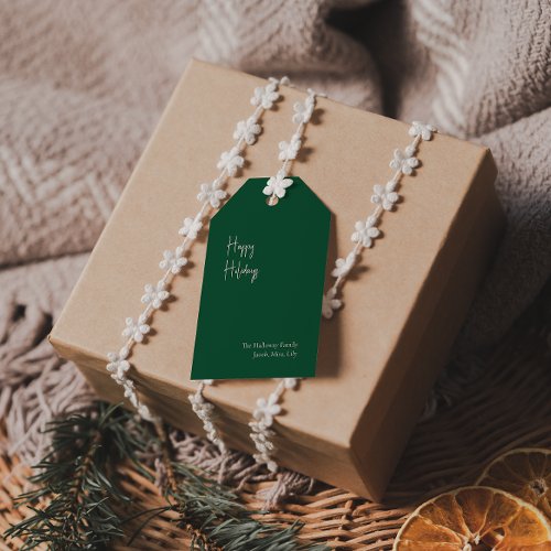 Modern Happy Holidays  Green Family Gift Tags