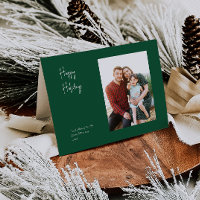 Modern Happy Holidays | Green Folded Single Photo