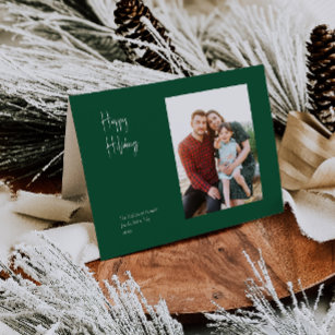 Modern Happy Holidays   Green Folded Single Photo Holiday Card