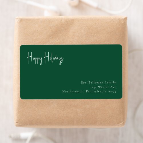 Modern Happy Holidays Green Return Address Package Label