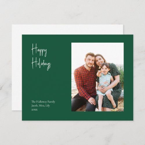 Modern Happy Holidays  Green Single Photo Holiday Card