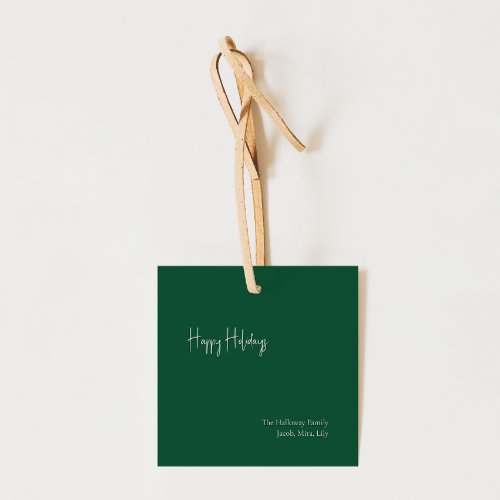 Modern Happy Holidays Green Square Family Gift Tag