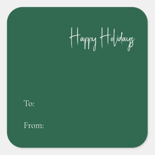 Modern Happy Holidays  Green To From Square Sticker