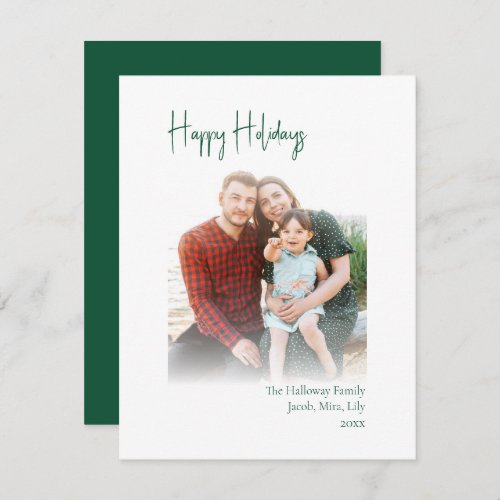 Modern Happy Holidays  Green Vertical Faded Photo Holiday Card
