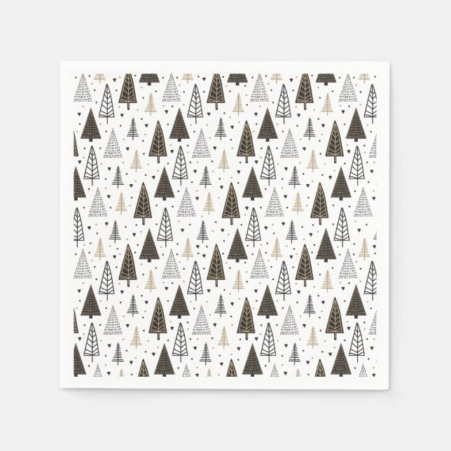 Modern Happy Holidays Hand Drawn Pine Trees Napkins (Front)