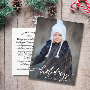 Modern Happy Holidays Hand Lettered Family Photo Postcard