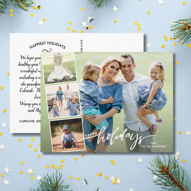 Modern Happy Holidays Hand Lettered Photo Collage Postcard (Creator Uploaded)