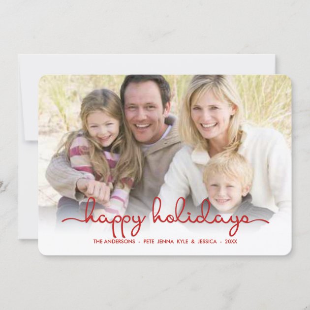 Modern Happy Holidays Hand Script Flat Photo Card