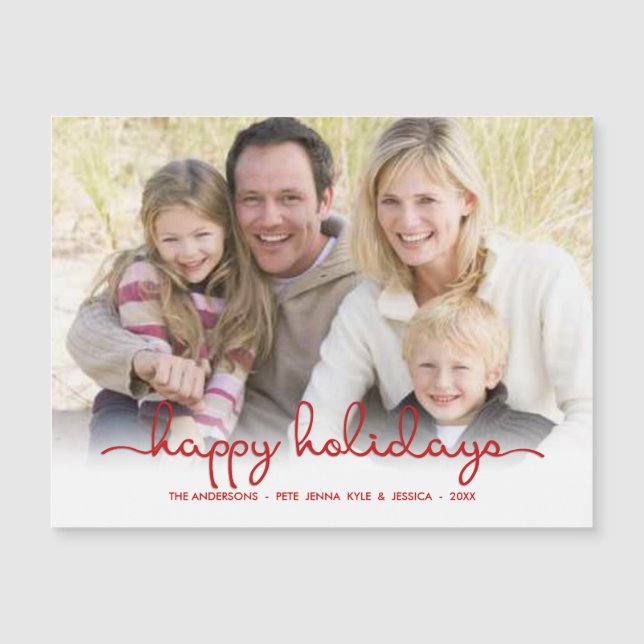 Modern Happy Holidays Hand Script Flat Photo Card (Front)