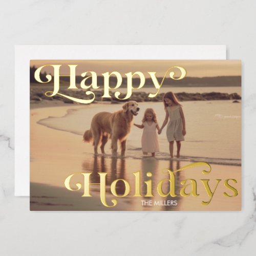 Modern Happy Holidays Minimal 1 Photo Elegant Foil Holiday Card