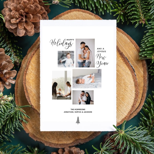 Modern Happy Holidays New Year Photo Collage Holiday Card (Creator Uploaded)