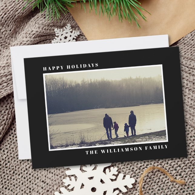 Modern Happy Holidays Photo Black Card (Creator Uploaded)