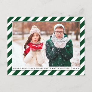 Modern Happy Holidays Photo Green Stripes Postcard