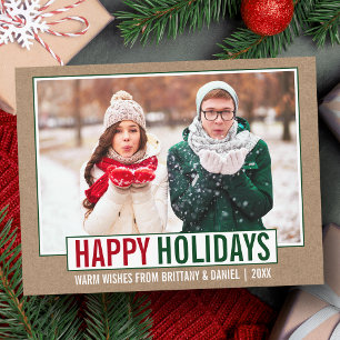 Modern Happy Holidays Photo Kraft Postcard