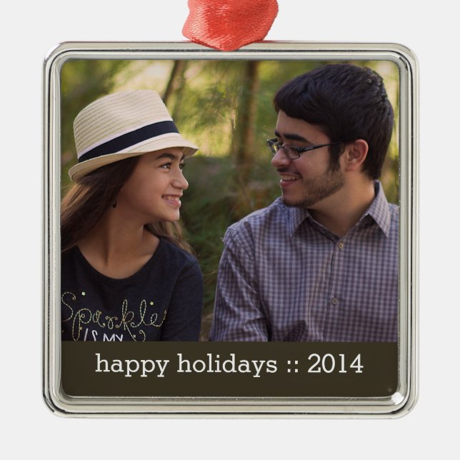 Modern Happy Holidays Photo Ornament (Front)