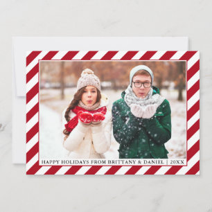 Modern Happy Holidays Photo Red Stripes Holiday Card