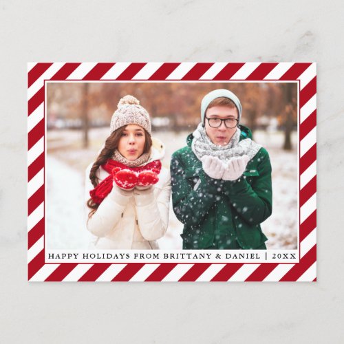 Modern Happy Holidays Photo Red Stripes Postcard