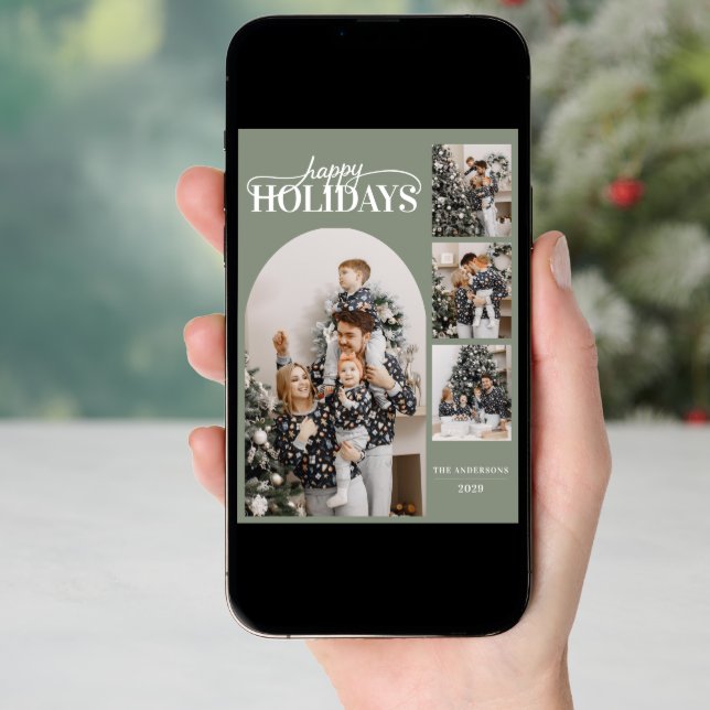 Modern Happy Holidays Photo Simple Calligraphy Holiday Card (Front Digital)