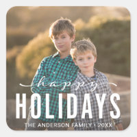 Modern Happy Holidays Photo Square Sticker