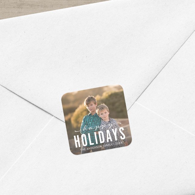 Modern Happy Holidays Photo Square Sticker (Creator Uploaded)