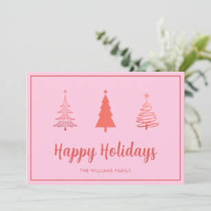Modern Happy Holidays Pink Card