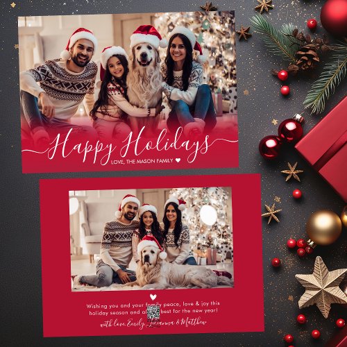 Modern Happy Holidays Red 2 Photo Christmas Holiday Card
