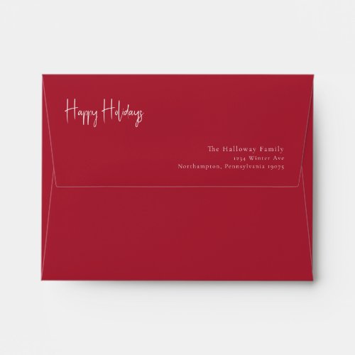 Modern Happy Holidays  Red Card Envelope