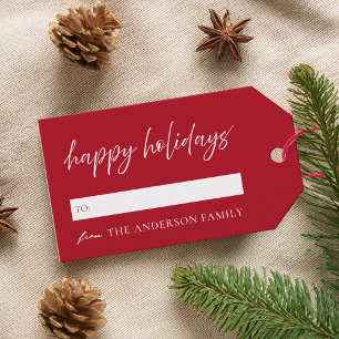Modern Happy Holidays Red Christmas Gift Tags