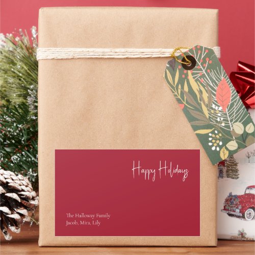 Modern Happy Holidays  Red Family Gift Label