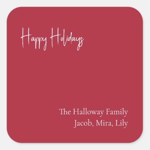 Modern Happy Holidays  Red Family Gift Square Sticker