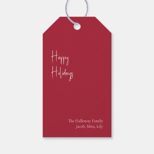 Modern Happy Holidays  Red Family Gift Tags