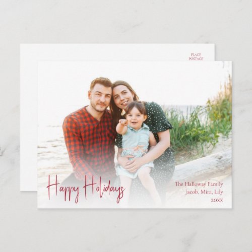 Modern Happy Holidays  Red Full Photo Holiday Postcard